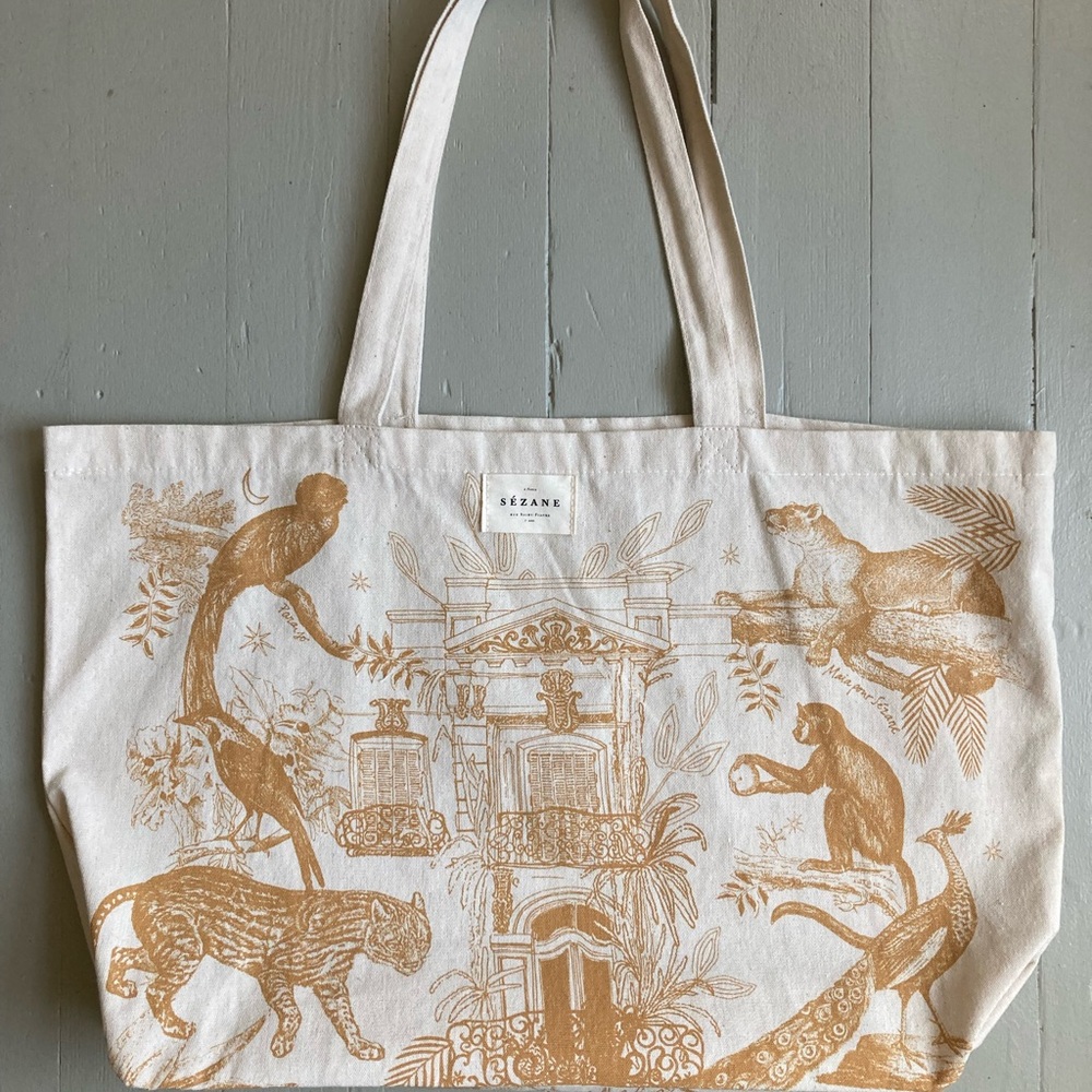 Sézane Jungle botanical print Gold canvas Tote Bag